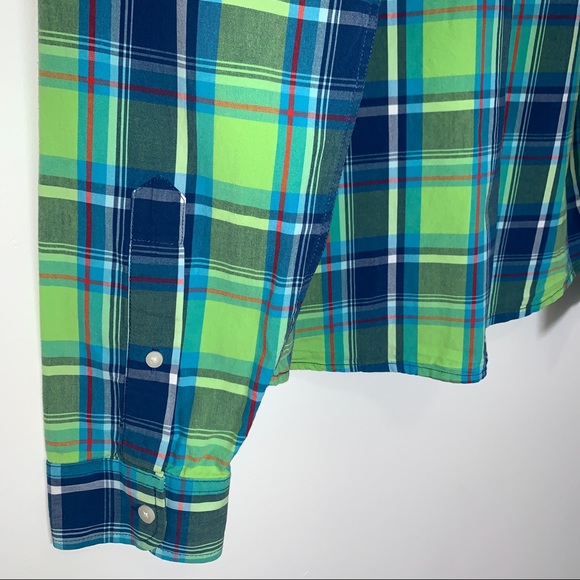 Hollister Men Size XL Shirt Plaid Soft Woven Long Sleeves Blue & Green - Picture 12 of 12